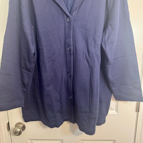 NWOT. Denim & Co. women's 3X navy blue long sleeve button v-neck sweater blazer - Picture 5 of 14